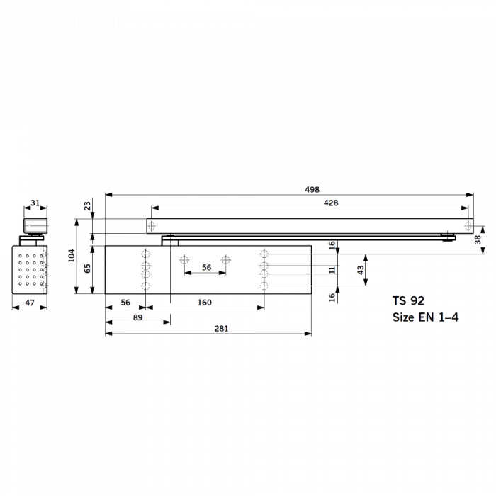 DORMAKABA TS92 Size 1-4 Side Channel Overhead Door Closer