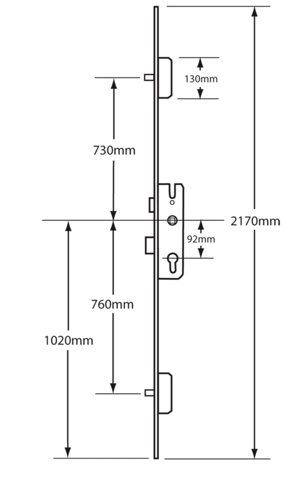 KFV Lever Operated Latch & Deadbolt Long Version - 2 Round Bolt
